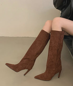 Chique Dames Hoge Laarzen met Puntige Neus en Lage Naaldhak - Herfst/Winter Collectie