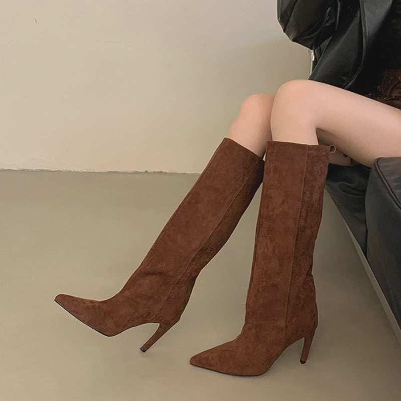 Chique Dames Hoge Laarzen met Puntige Neus en Lage Naaldhak - Herfst/Winter Collectie
