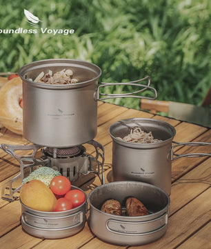 Boundless Voyage Titanium Kampeer Kookset - Lichtgewicht Potten & Pannen met Opvouwbare Handgrepen