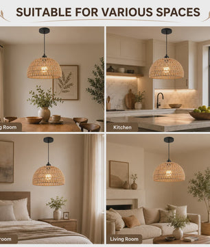 SediaXL Rotan Hanglamp Boho Stijl 30cm - Woven Paper Rope Plafondlamp