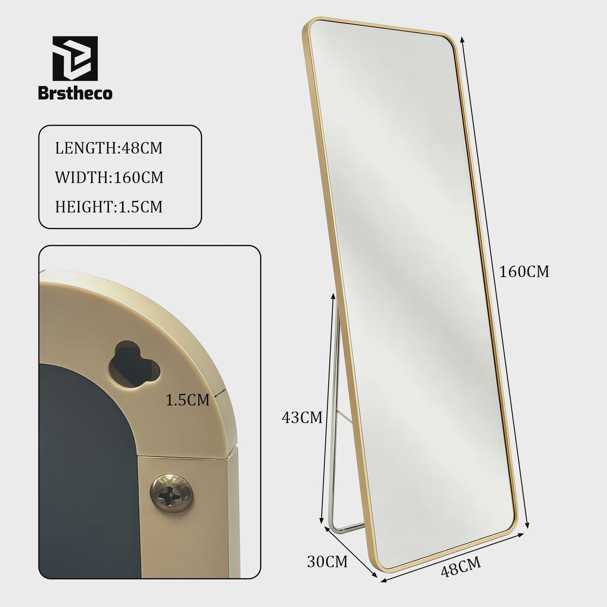 Grote Staande Spiegel 160x48cm - Volledige Lengte Spiegel met Aluminium Frame & HD Glas