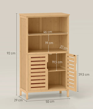 Kleankin Bamboe Badkamerkast met 2 Deuren en Open Vakken - 50x29x92 cm