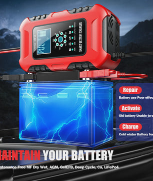 Slimme 12V/24V Acculader met LCD Display en Reparatie Modus