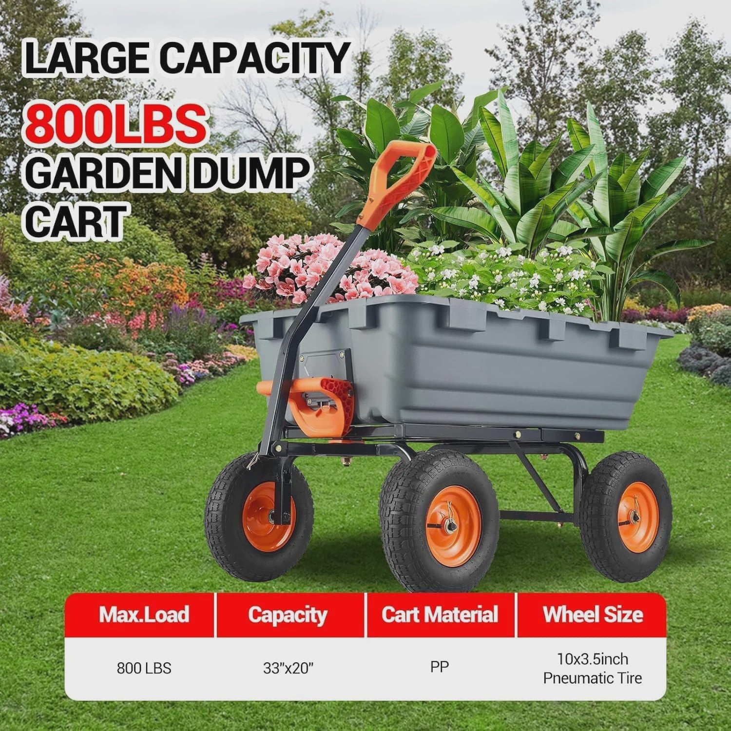 Poly Tuin Kipkar met Stalen Frame en 2-in-1 Handvat - 360kg Laadvermogen