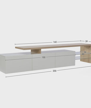 Moderne TV Meubel met LED Verlichting, 3 Lades en Glazen Partition - Wit/Zwart Hoogglans