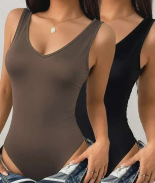 Dames Bodysuit met V-hals - 2-Pack - Mouwloos & Nauwsluitend