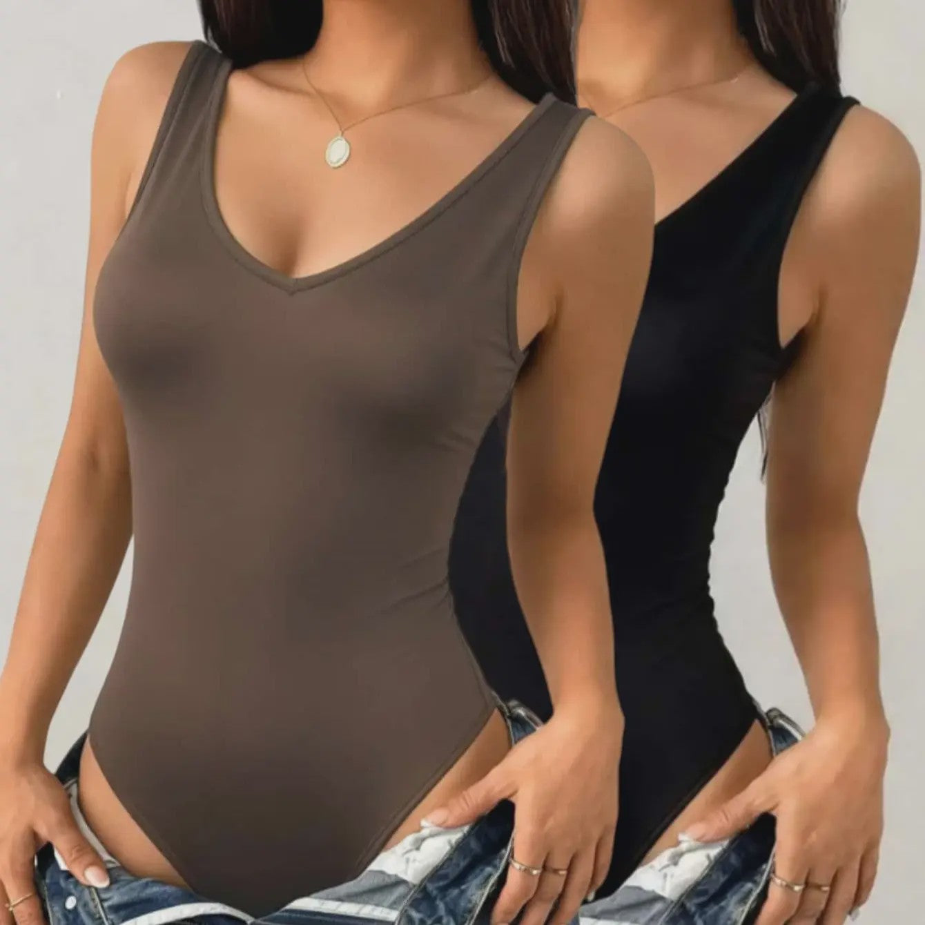 Dames Bodysuit met V-hals - 2-Pack - Mouwloos & Nauwsluitend