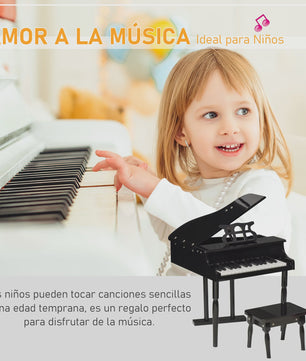 Homcom Grand Piano with Stand Stool Wooden Musical Toy 52X50X49 cm