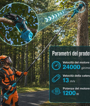 2-in-1 Snoerloze Telescoop Kettingzaag met 2x 4000mAh Accu's