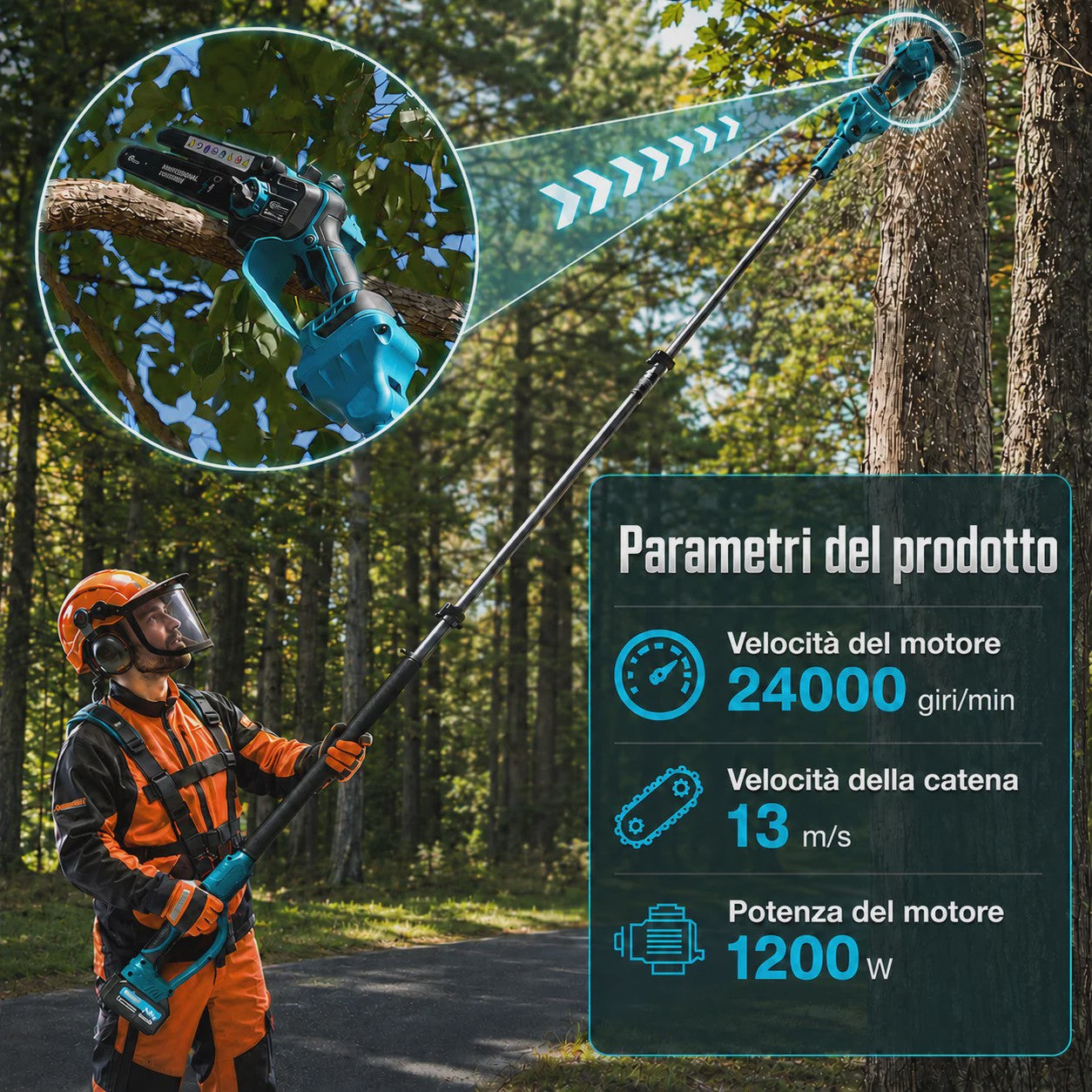 2-in-1 Snoerloze Telescoop Kettingzaag met 2x 4000mAh Accu's