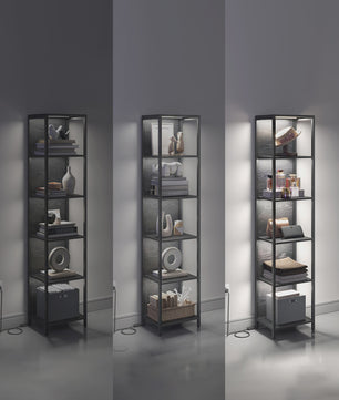 VASAGLE 6-laags Boekenkast met Verstelbare LED Verlichting en Stalen Frame - 30.3x40x178.6 cm