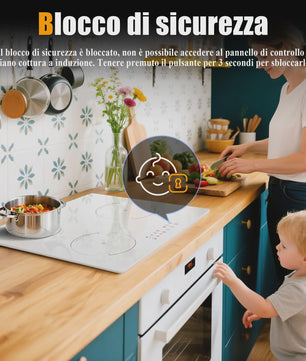 Hobsir Inductie Kookplaat Wit - 60cm, 3 Zones, 3500W, Timer & Kinderslot