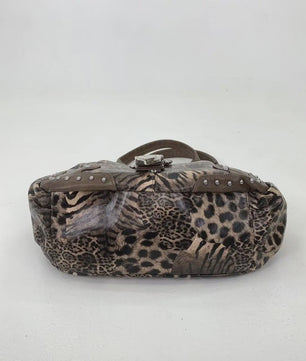 Y2K Leopard Print Patchwork Tote Bag met Ritsen en Meerdere Vakken - Retro Crossbody Handtas