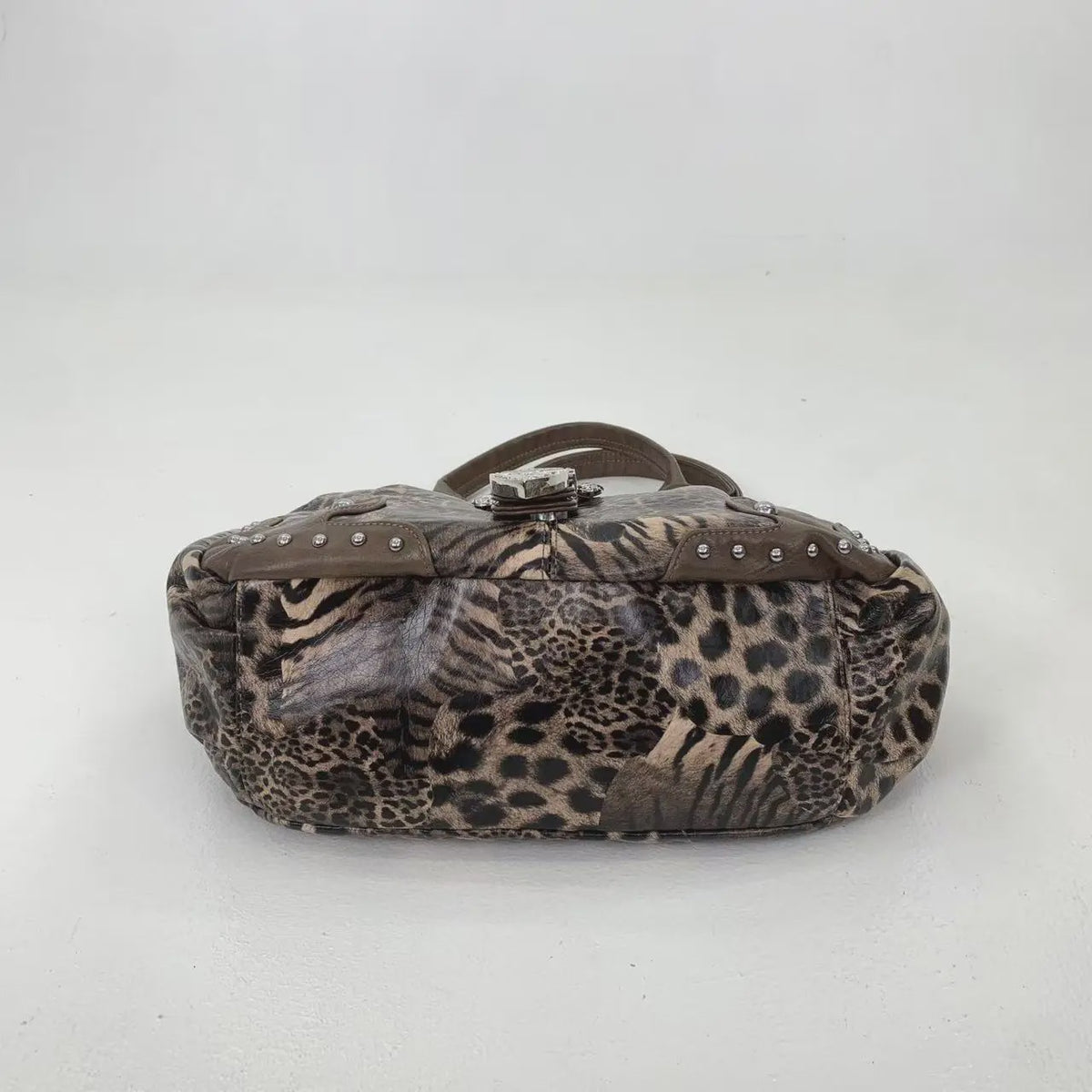 Y2K Leopard Print Patchwork Tote Bag met Ritsen en Meerdere Vakken - Retro Crossbody Handtas