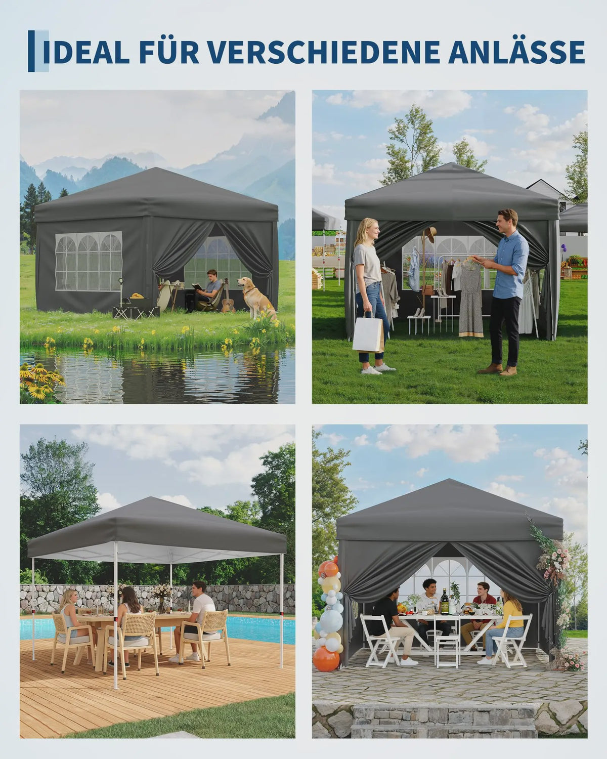3x3m Pop-Up Partytent met 4 Zijwanden - Waterdicht, UV50+ en Draagbaar