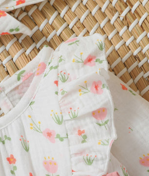 Schattige Baby Meisjes Jumpsuit met Bloemenprint, Lange Mouwen, Strikjes & Hoofdband - 0-6 Maanden