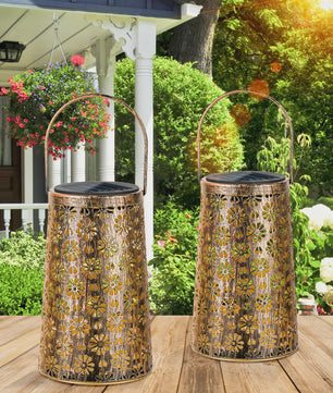 Set Zonne-energie Buitenlantaarns - Decoratieve Metalen Hanglampen voor Tuin, Terras & Pad