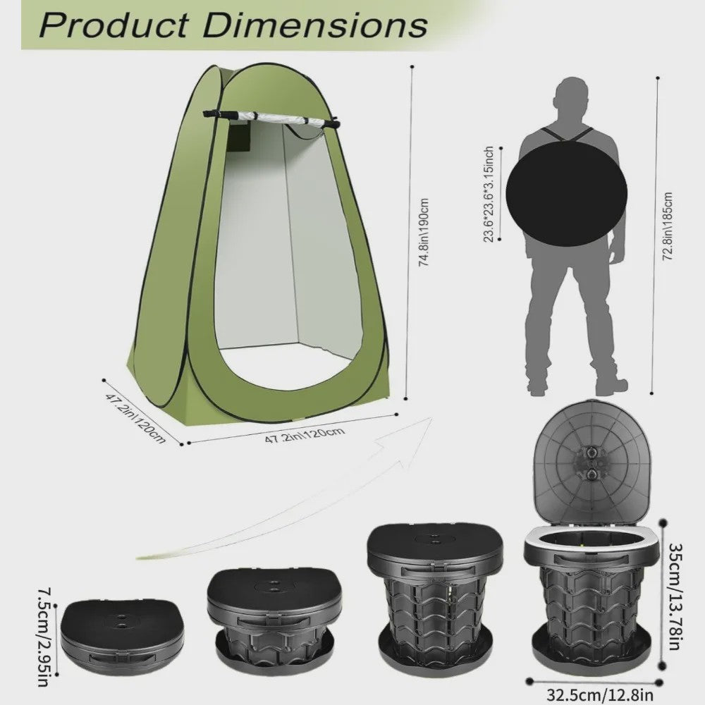 Draagbaar Toilet met Deksel - 180kg Draagvermogen | Ideaal voor Camping, Vissen, Reizen & Noodgevallen