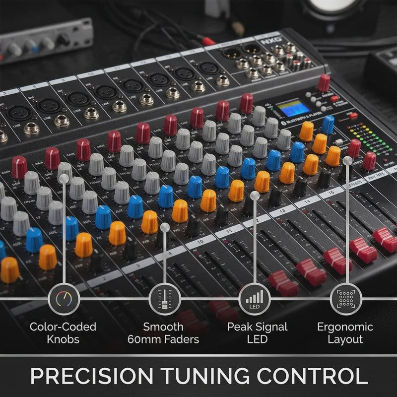 Yamnweo CT16 Professionele 16-Kanaals Audio Mixer met DSP Effecten, Bluetooth & USB
