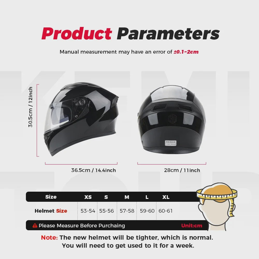 KEMITOUR Integraal Motorhelm ECE Goedgekeurd - Volledig Gelaat - Street & Racing