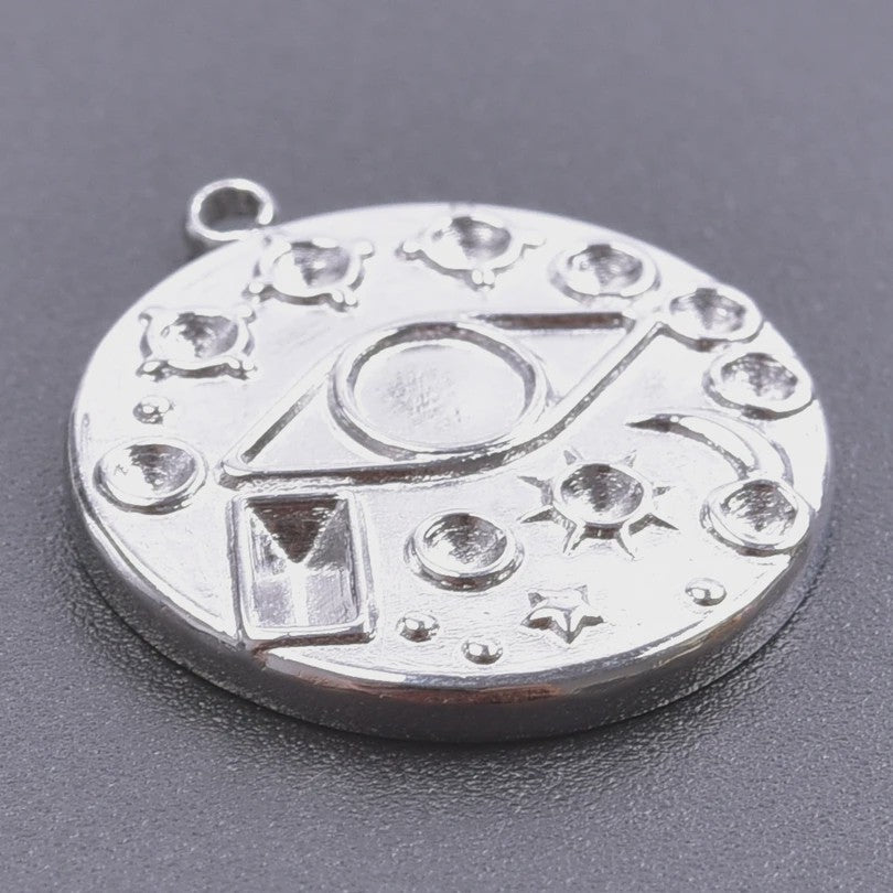 Set van 5 Zilverkleurige Stainless Steel Bedels: Ster, Maan, Zon, Vlinder, Roos & Ojo Turco