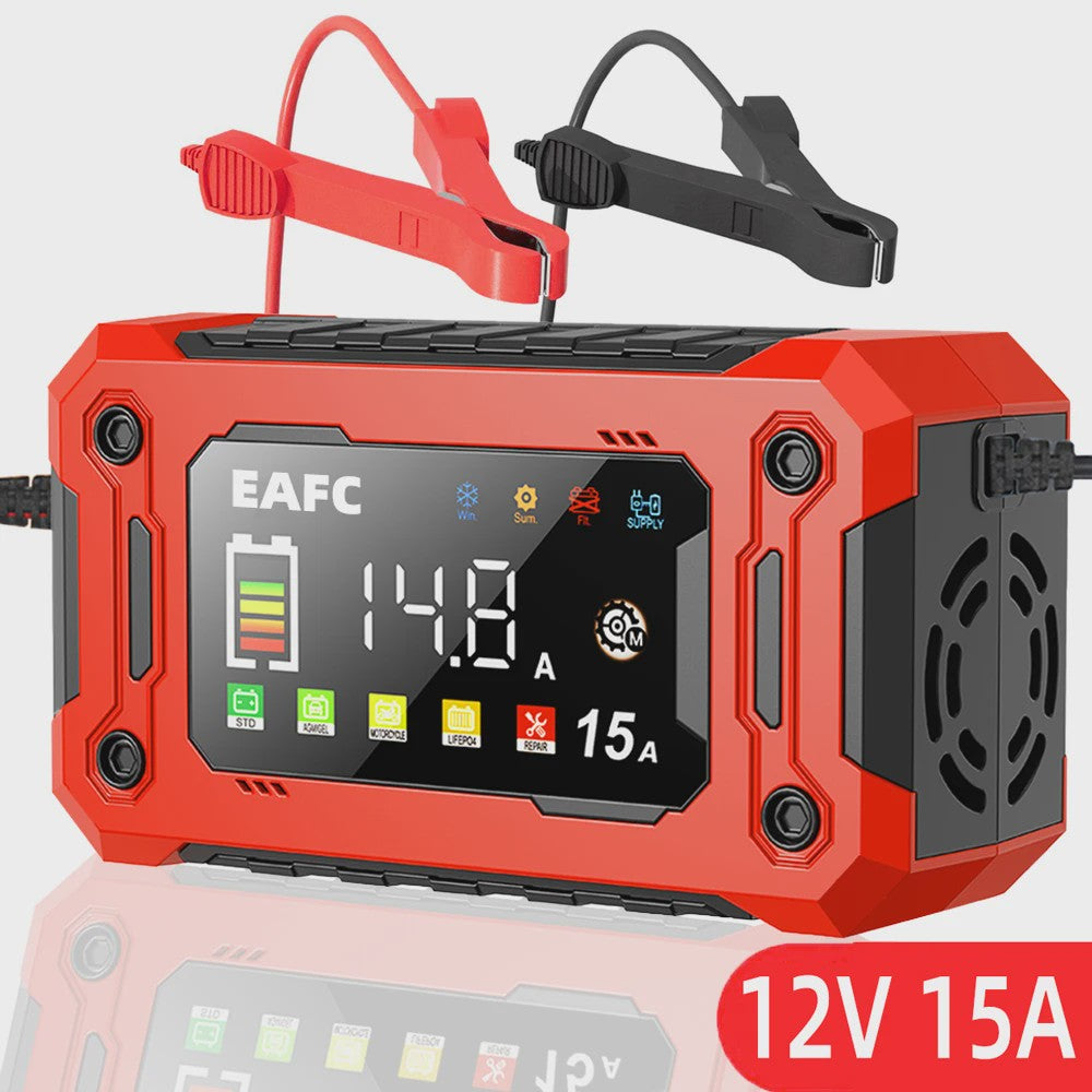 Slimme Acculader 12V 15A met LCD Display en Pulsreparatie voor Auto, Motor, SUV