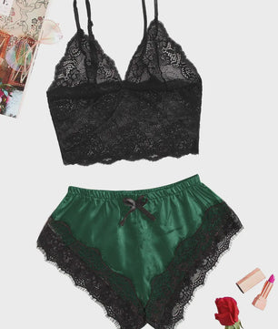 Dames Pyjamaset Satijn met Kant - Sexy Cami Top en Shorts Nachtkleding Zomer
