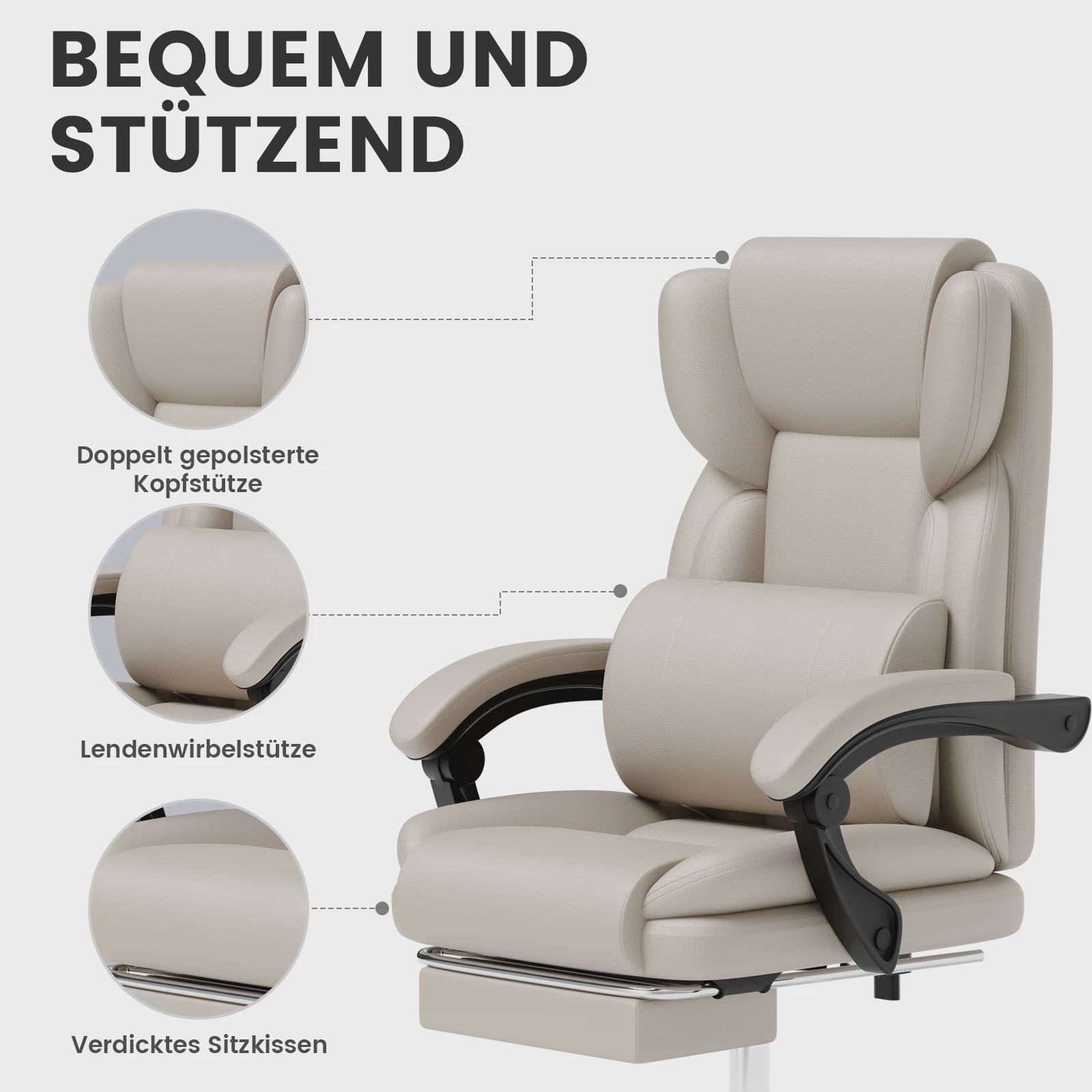 Ergonomische Bureaustoel met Voetensteun en Rugondersteuning - Comfortabel Thuiswerken en Gamen