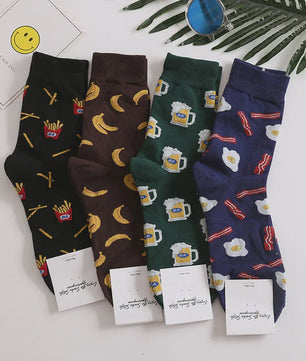 Grappige Heren Sokken met Food Prints: Avocado, Friet, Burger, Bier & Meer | Harajuku Stijl