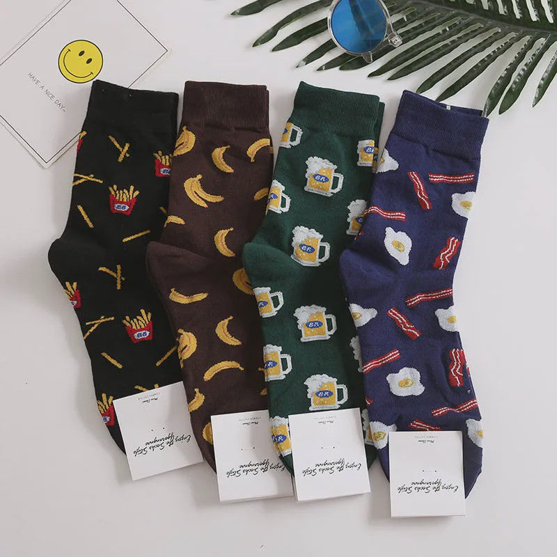 Grappige Heren Sokken met Food Prints: Avocado, Friet, Burger, Bier & Meer | Harajuku Stijl