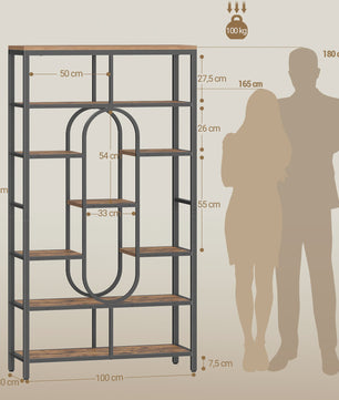 Industriële Boekenkast met 9 Legborden - Stijlvolle Staande Opbergkast & Roomdivider
