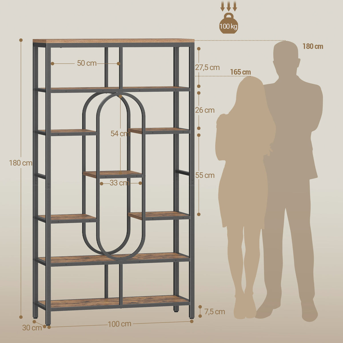 Industriële Boekenkast met 9 Legborden - Stijlvolle Staande Opbergkast & Roomdivider