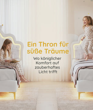 Prinsessen Hemelbed Wit 90x200cm met LED Verlichting & Kroon - Meisjesbed
