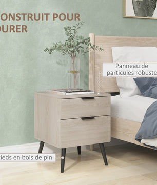 Set van 2 Nachtkastjes in Scandinavische Stijl - Modern Design met Lades en Houten Poten