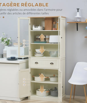 HOMCOM Keuken Buffetkast met Glazen Deuren, Lade en Opbergruimte - Wit
