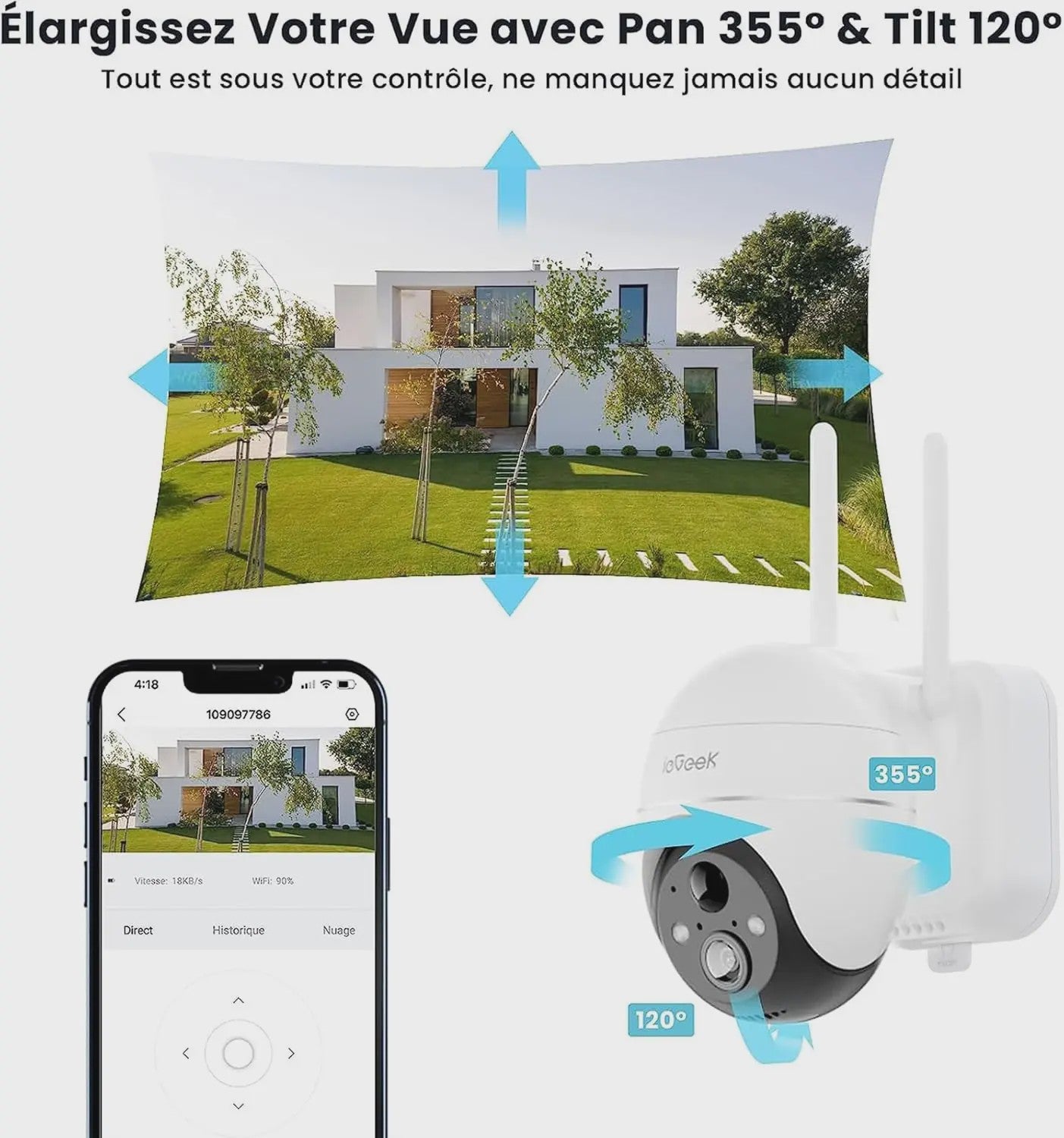 ieGeek 5MP Draadloze Buitencamera met Zonnepaneel - 360° Pan/Tilt, Kleuren Nachtzicht & PIR Detectie