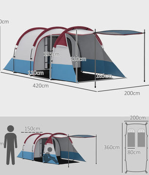 Outsunny Tunnel Tent voor 2 Personen met Luifel - Ideaal voor Camping & Tuin