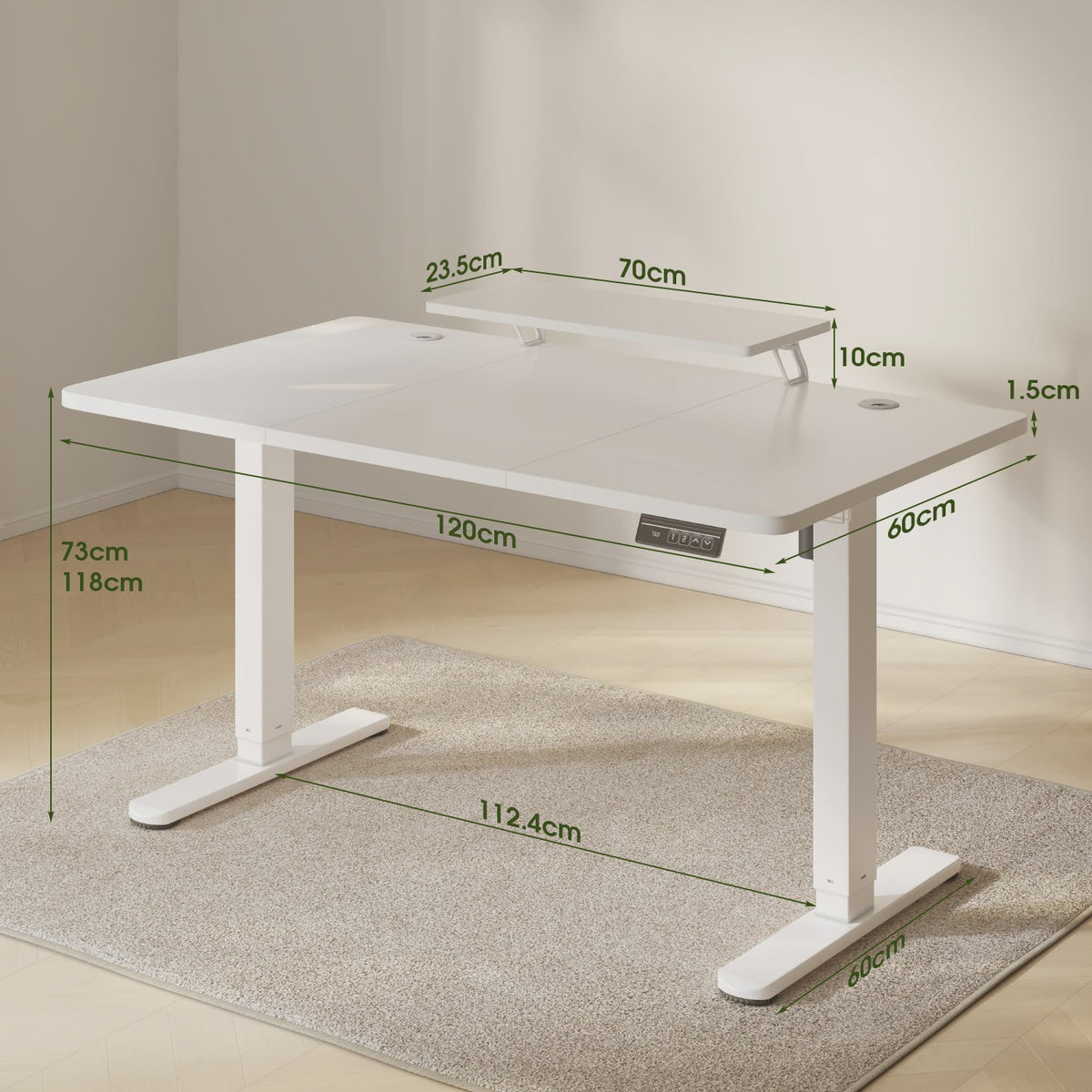 Devoko Elektrisch Inhoogte Verstelbaar Bureau 120x60cm met Monitorstandaard & Geheugenfuncties - Ergonomisch Sta-Buro (Wit)
