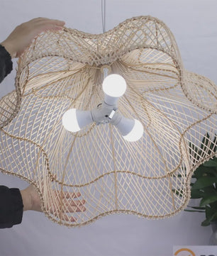 Rotan Hanglamp 60cm Beige - Sfeervolle Wicker Plafondlamp met E27 Fitting voor Woon- en Eetkamer