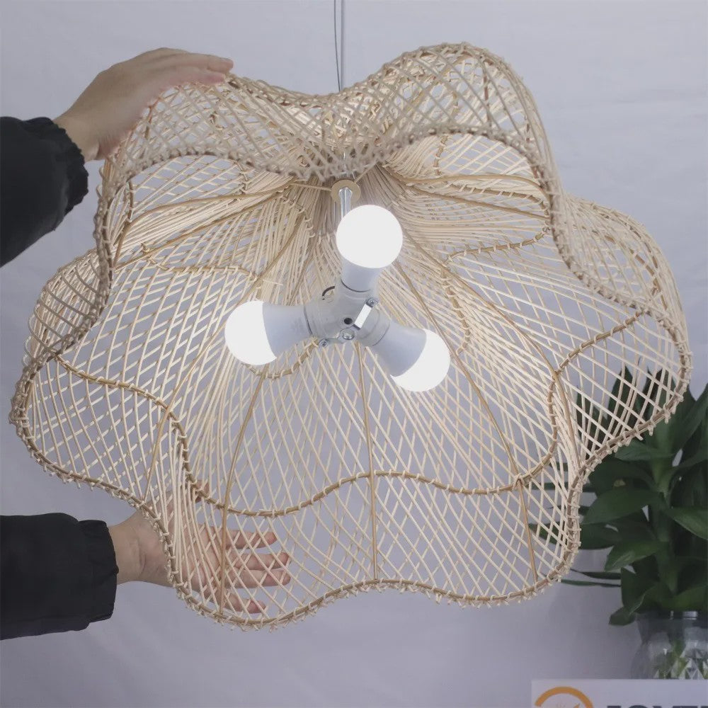 Rotan Hanglamp 60cm Beige - Sfeervolle Wicker Plafondlamp met E27 Fitting voor Woon- en Eetkamer