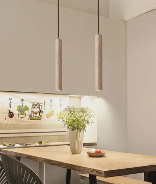 Stijlvolle Cilinder Hanglamp van Travertin Steen - LED Plafondlamp voor Slaapkamer, Eettafel & Keuken
