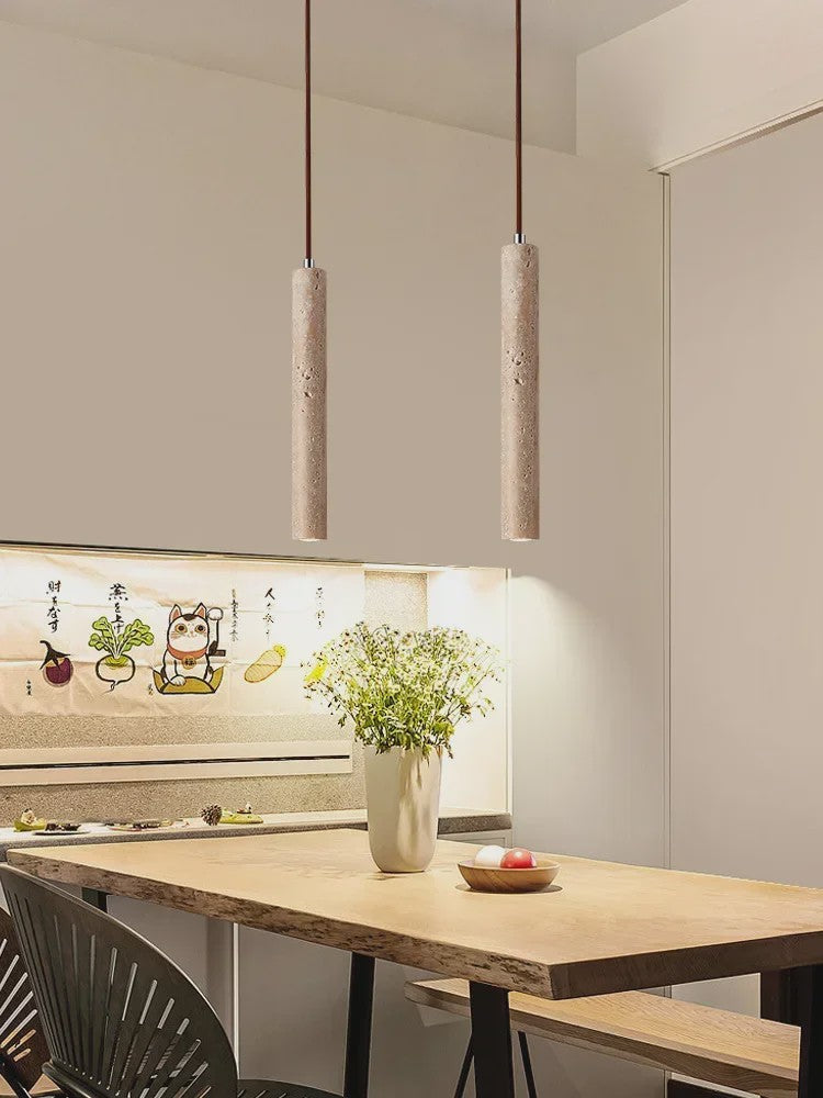 Stijlvolle Cilinder Hanglamp van Travertin Steen - LED Plafondlamp voor Slaapkamer, Eettafel & Keuken