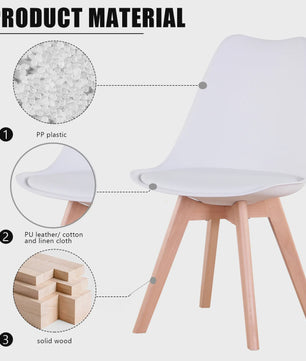 Set van 4 of 6 Nordic Eetkamerstoelen met PU Zitting en Beukenhouten Poten