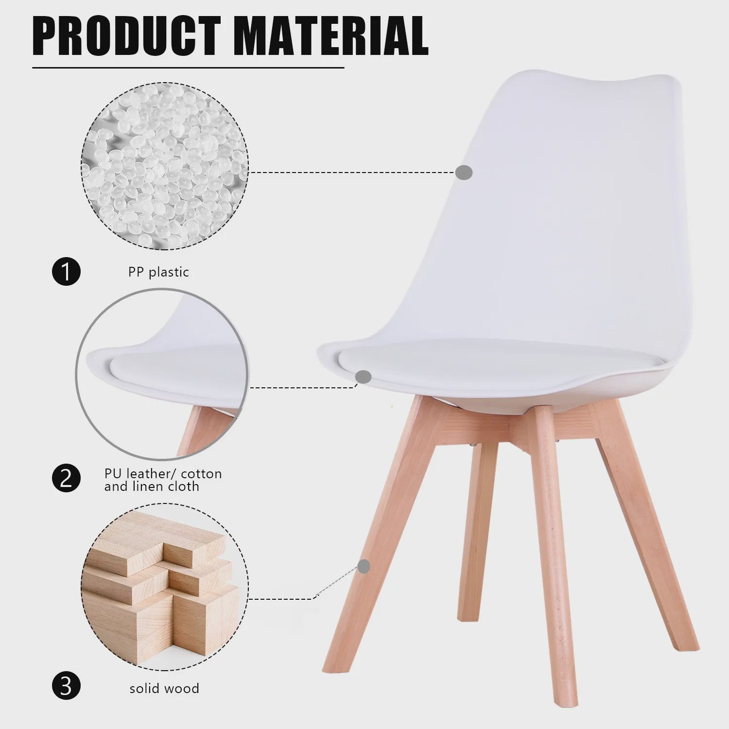 Set van 4 of 6 Nordic Eetkamerstoelen met PU Zitting en Beukenhouten Poten