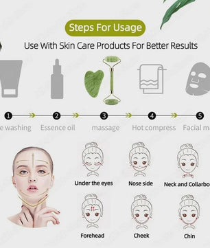 Gua Sha Jade Roller & Schraper Set - Gezichts- en Lichaamsmassage voor Huidverbetering