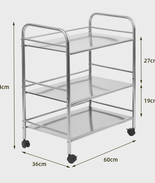 RVS Serveerwagen met 3 etages - 61x36x75cm - Keukenwagen & Transportwagen