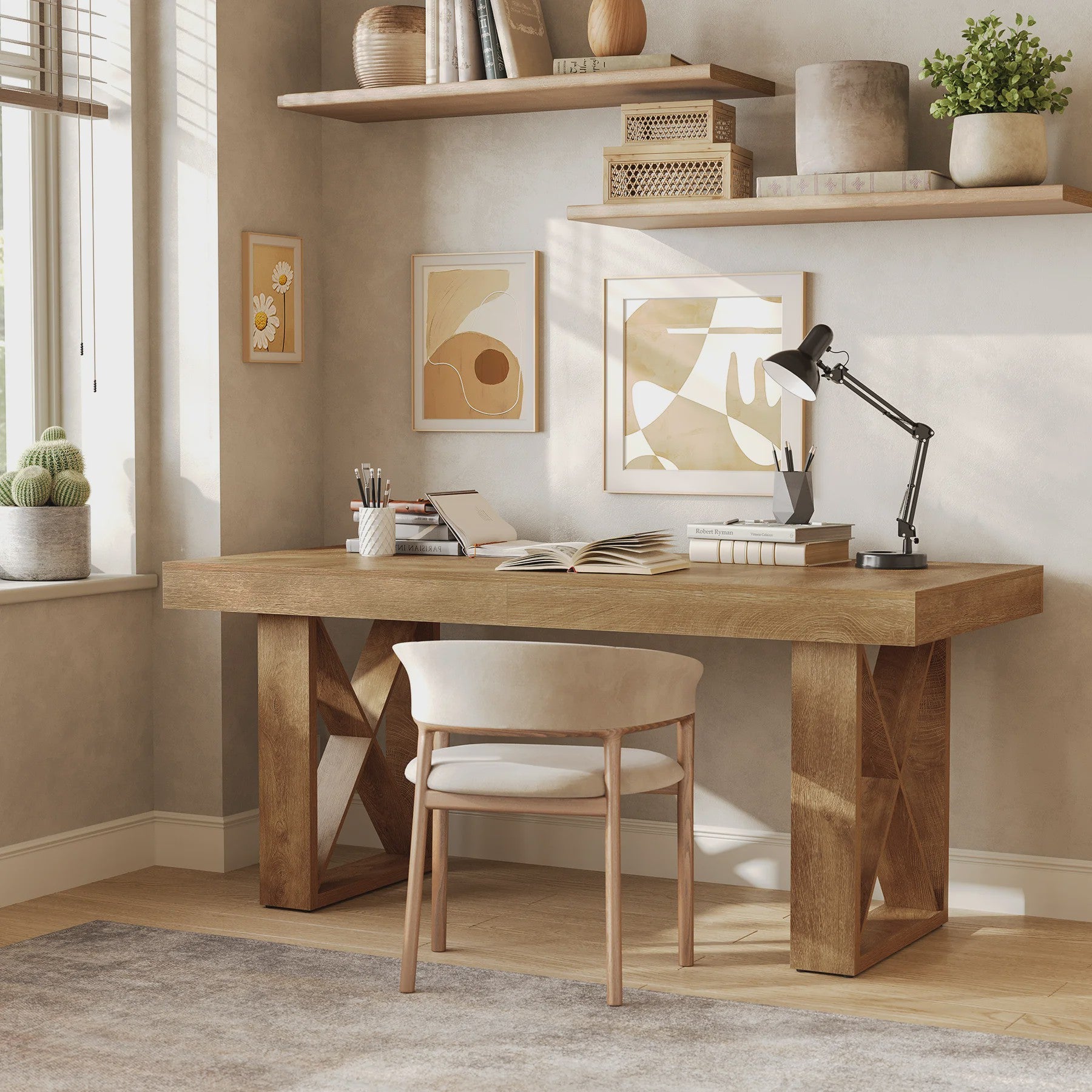 Eettafel 63 Inch Farmhouse Stijl - Bruin Hout - Geschikt voor 4-6 Personen