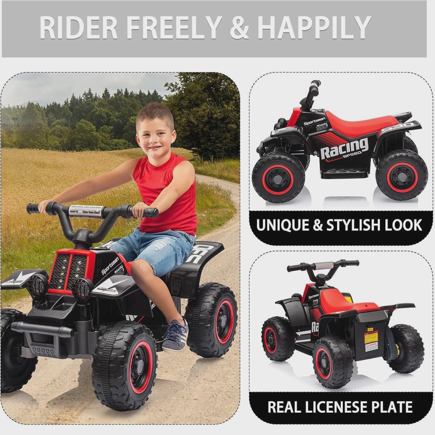 Elektrische Kinder Quad ATV 6V met Muziek, Claxon en LED Verlichting - 3+ Jaar