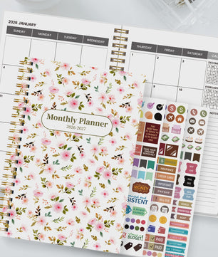 Bloemen A5 Planner 2026-2027: Week & Maand Overzicht, Spiraalbinding, Notities & Agenda
