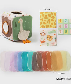 Montessori Stoffen Tissue Box Speelgoed - Educatief Sensorisch Speelgoed voor Baby's met Vinger Oefening